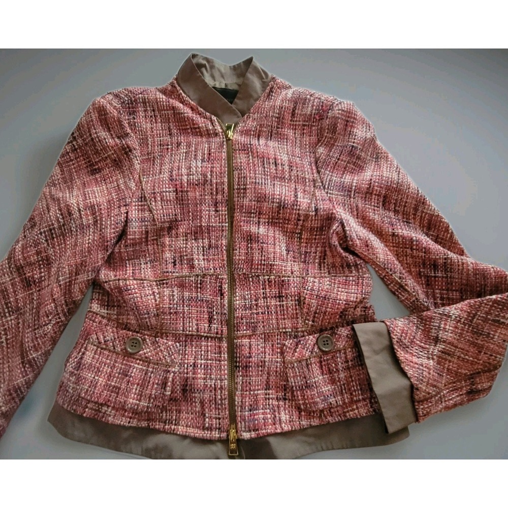BCBGMAXAZRIA Y2K Tweed Jacket Women's Pink Zip Moto Career Chic Preppy Small - Picture 4 of 14